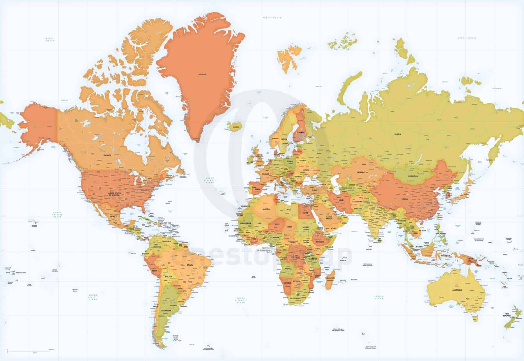 World Map Mercator World Map Gray