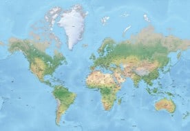 World map, Mercator projection