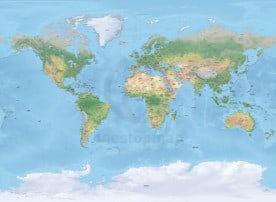 Map of world political shaded relief high detail miller europe-africa centered