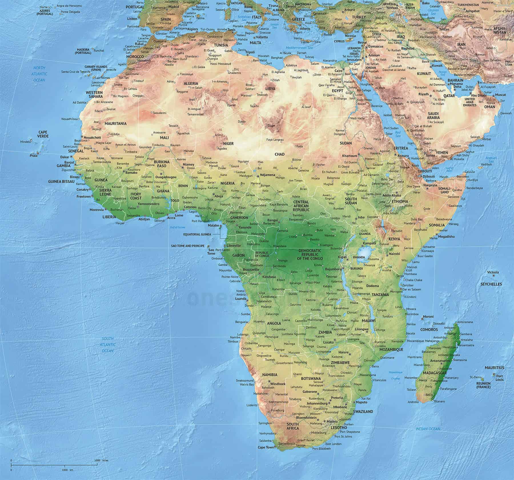 Vector Map Africa Continent Shaded Relief One Stop Map