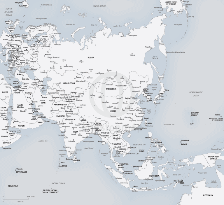 Map of Asia in Minimalist style