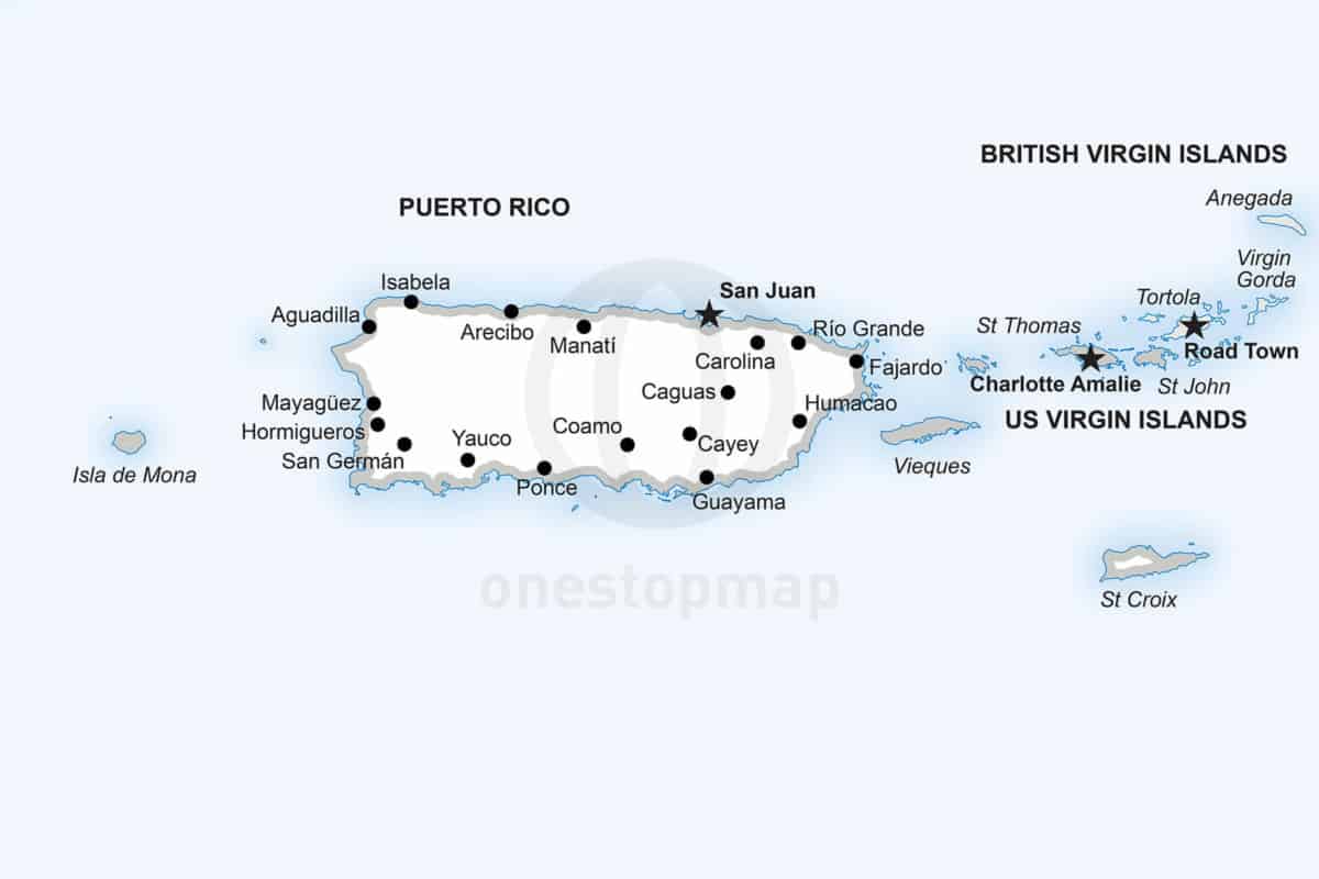 Vector Maps Of Puerto Rico And The US Virgin Islands One Stop Map 701 Puerto Rico Political Vm Uspr A 1 1200x800