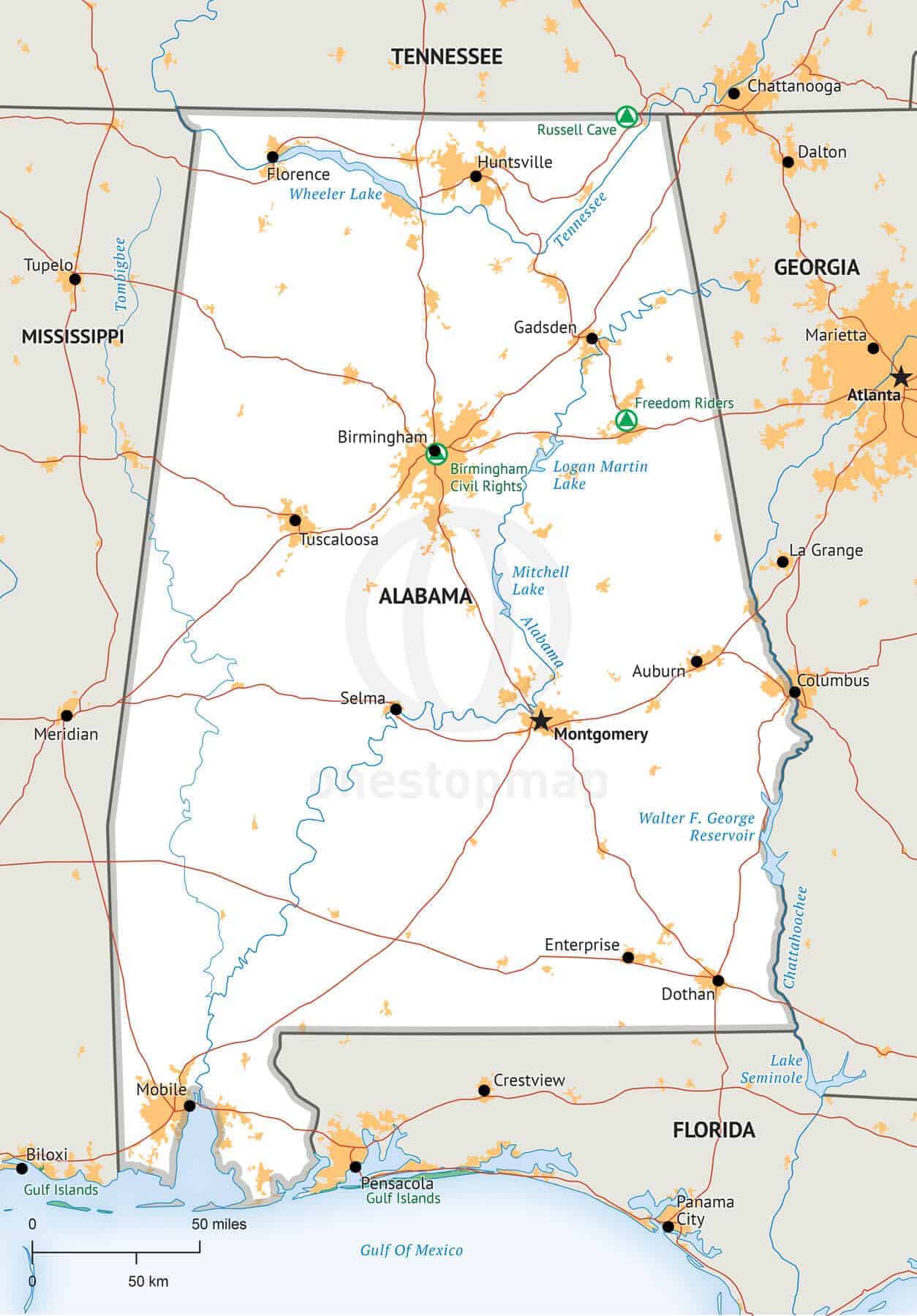 Vector Map of Alabama political | One Stop Map