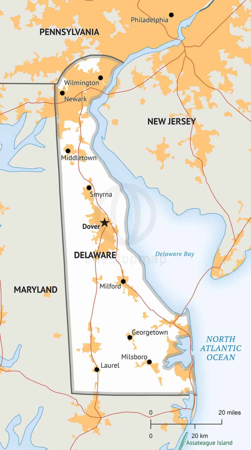 Delaware Physical Map