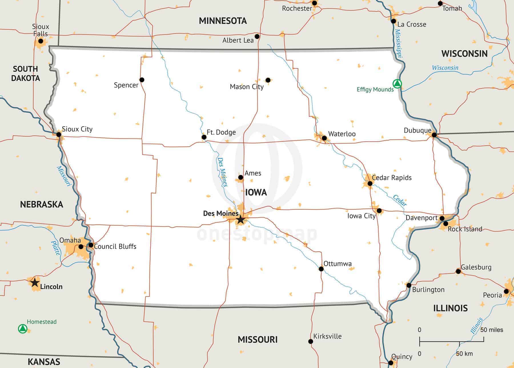 Stock Vector Map Of Iowa One Stop Map stock-vector-map-of-iowa-one-stop-map