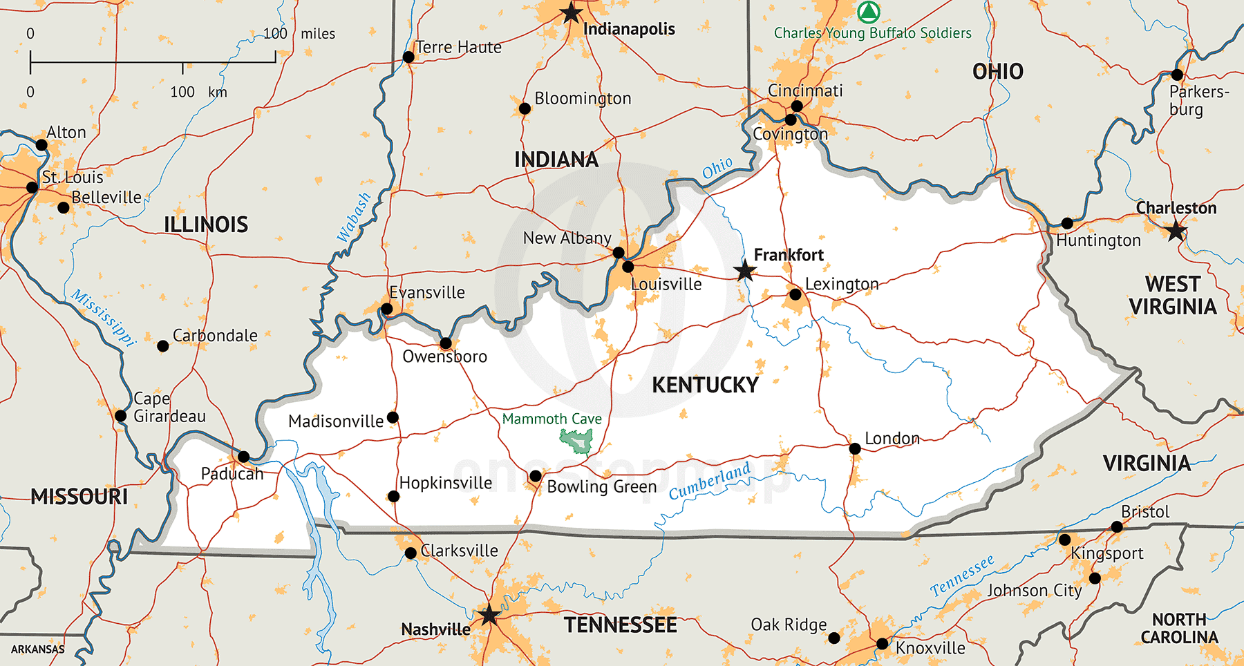 Mapa De Kentucky Y Sus Ciudades