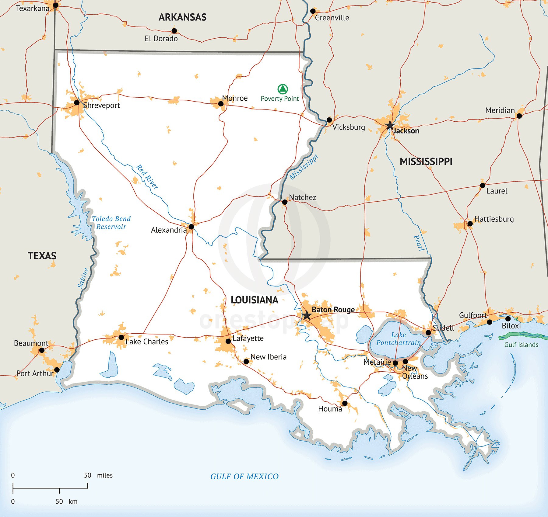 Stock Vector Map of Louisiana | One Stop Map