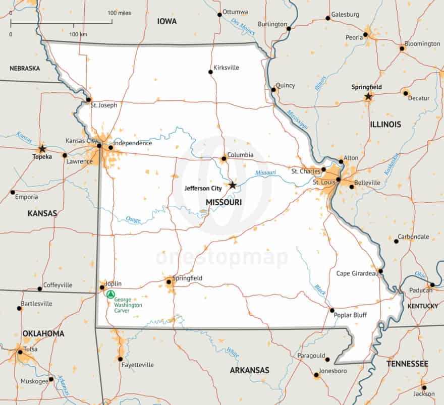 Free vector map of Missouri outline One Stop Map