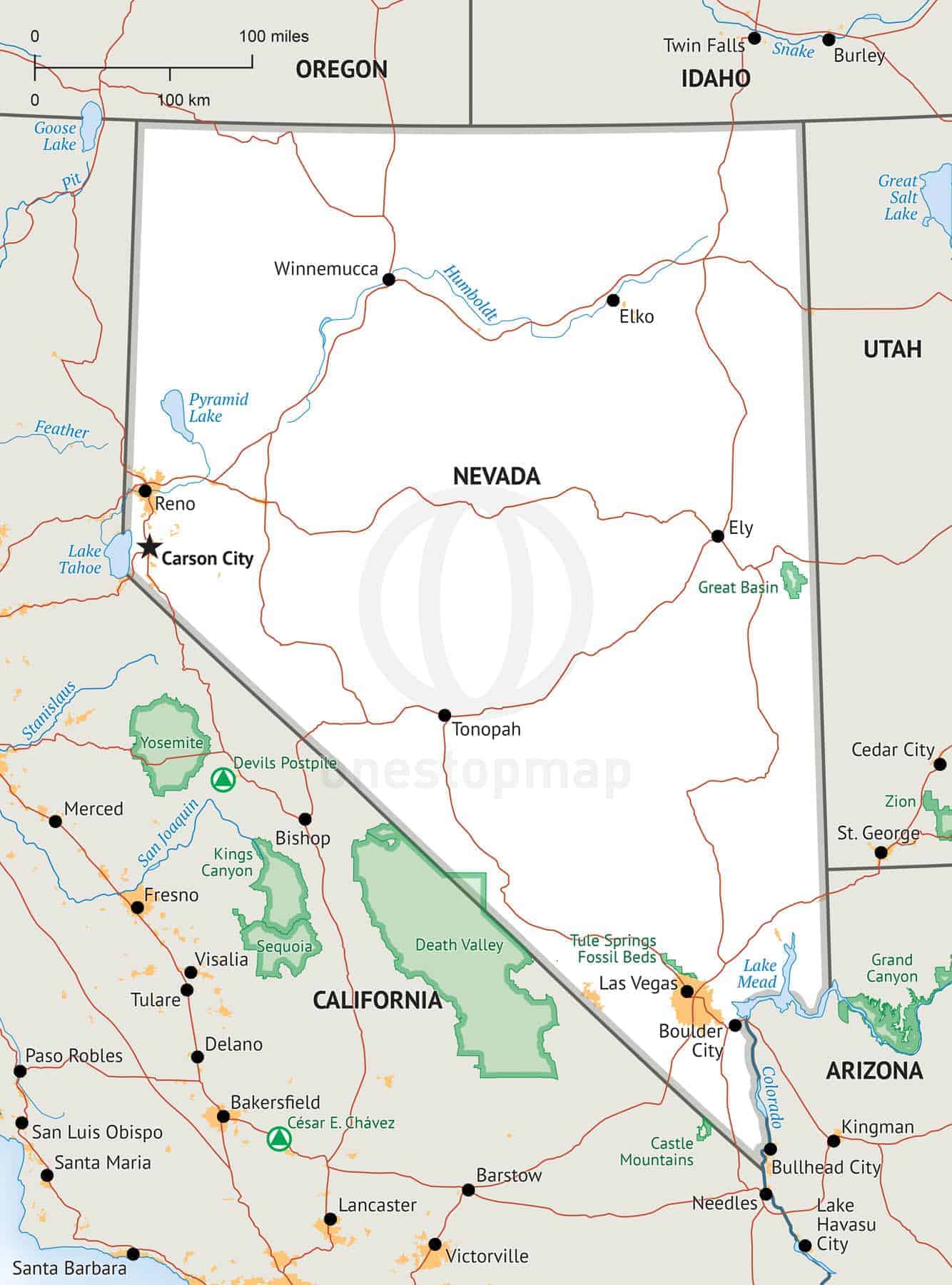 Large Detailed Administrative Map Of Nevada State With Roads Highways Images
