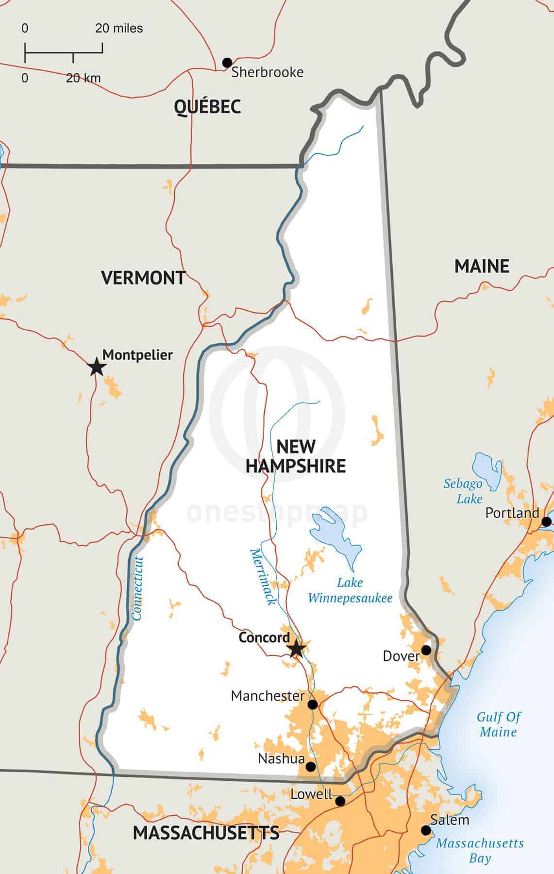 Stock Vector Map of New Hampshire One Stop Map