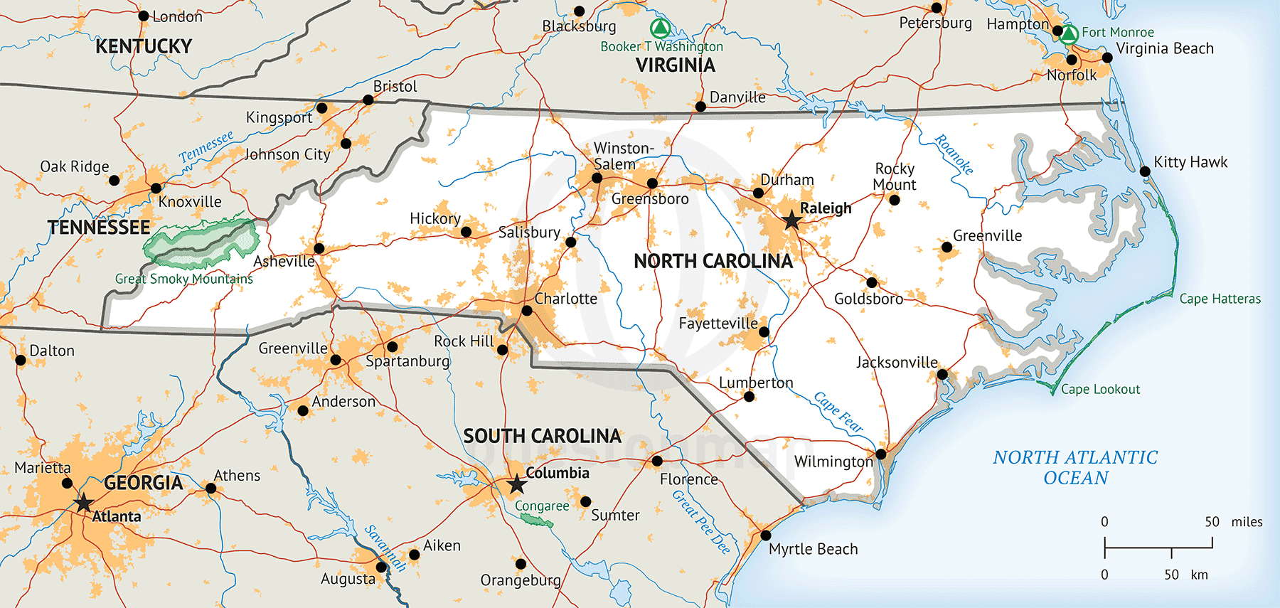 Vector Map Of North Carolina Political One Stop Map