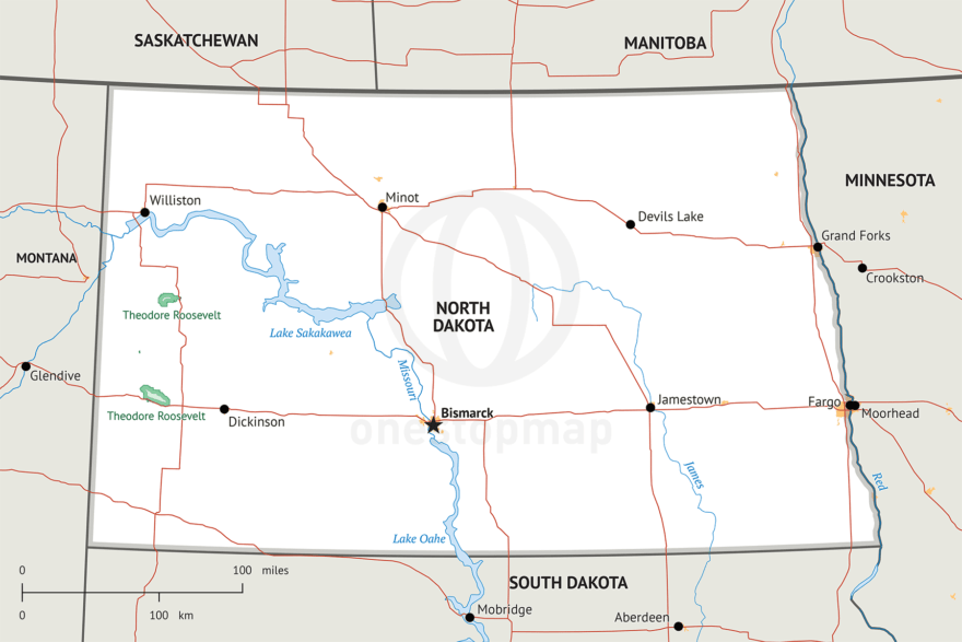 Vector Map of North Dakota political One Stop Map