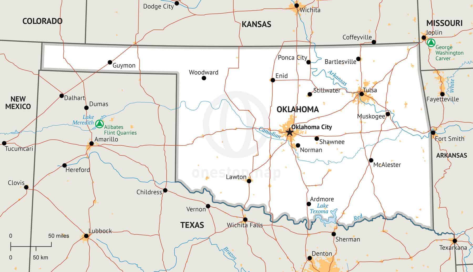 Map Of Oklahoma And Arkansas - Maping Resources