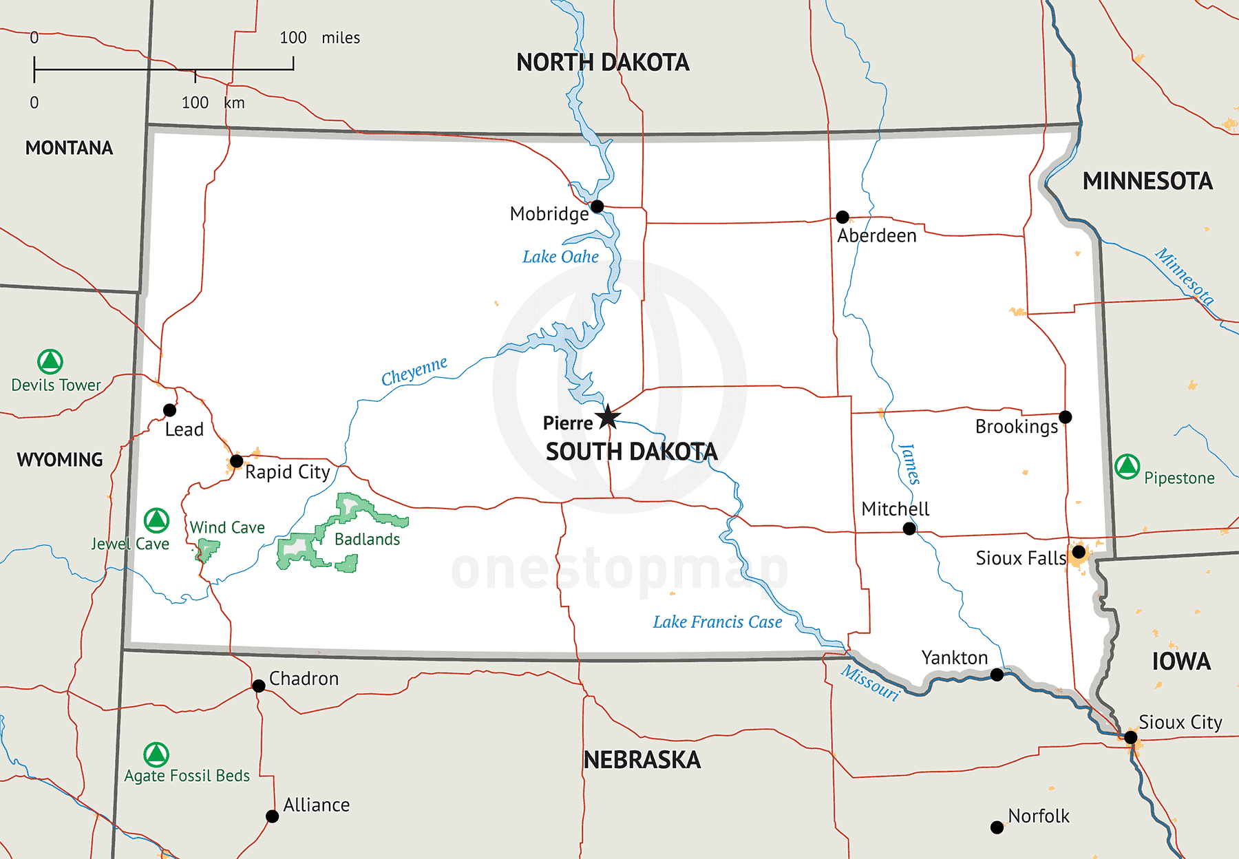 Stock Vector Map of South Dakota | One Stop Map