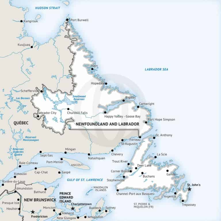 Stock vector map of Newfoundland and Labrador