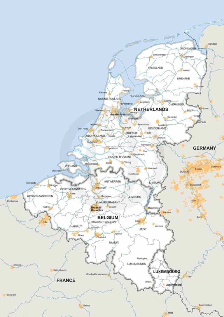 Stock vector map of the BeNeLux
