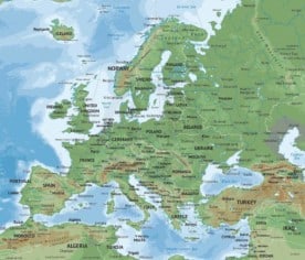 Physical map of Europe