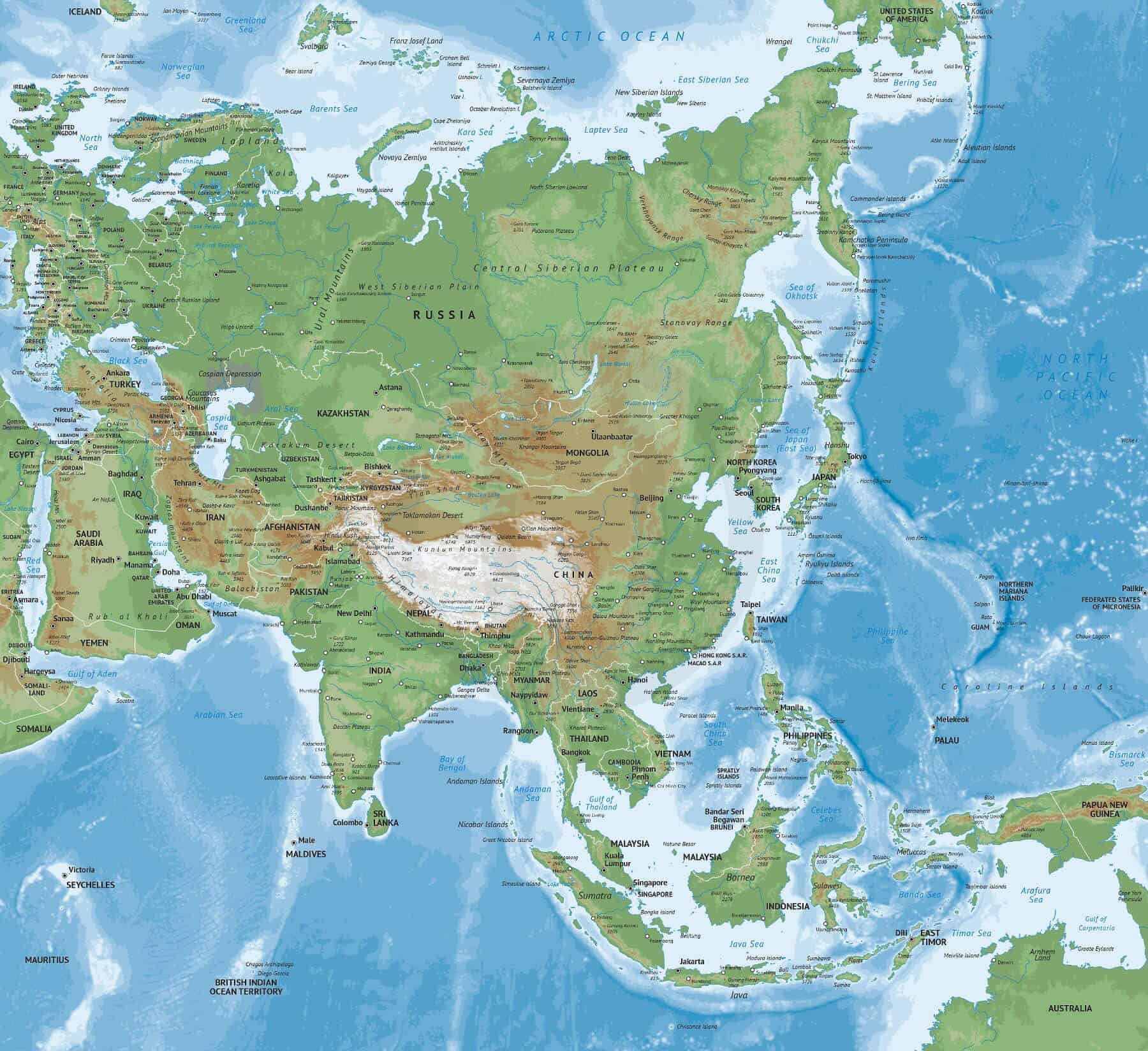 Vector Map  of Asia  Continent Physical  One Stop Map 