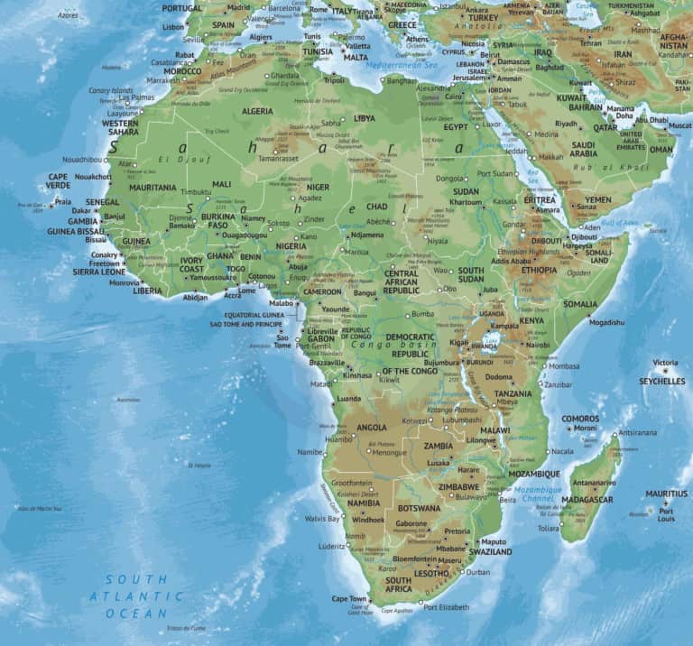 Physical map of Africa